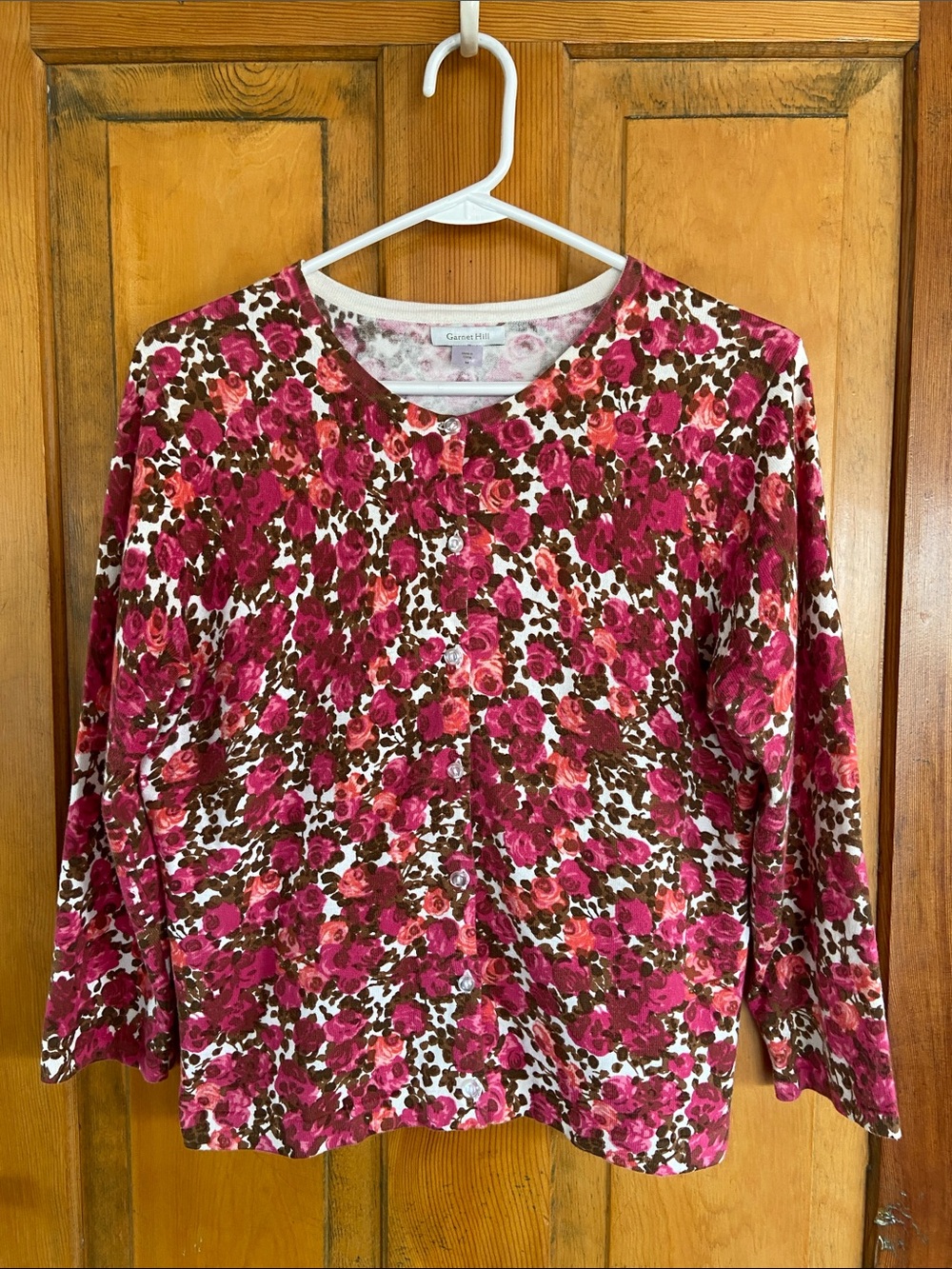 Garnet Hill Pink and Brown Floral Button-Up Cardigan